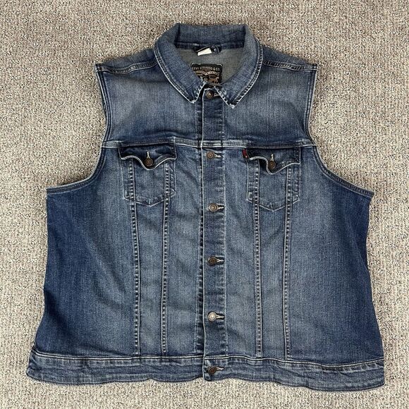 Levis Jean Vest Womens Plus 3X Denim Trucker Causal Everyday Basic Blue - Picture 1 of 14